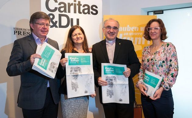v.l.: Caritasdirektor Herbert Beiglböck, Landesrätin Doris Kampus, Bischof Wilhelm Krautwaschl und und Kuratorin Astrid Kury / Caritas Steiermark